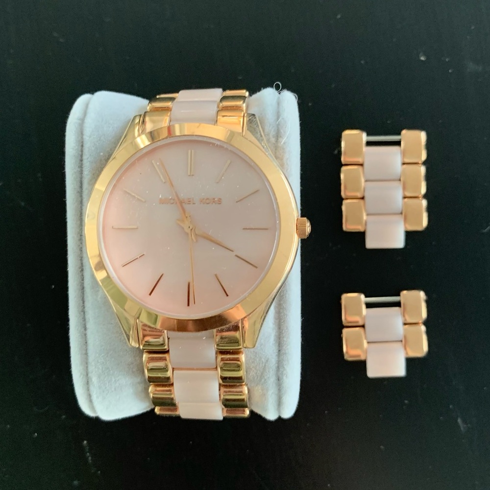 Michael Kors watch rose gold with pink accents
